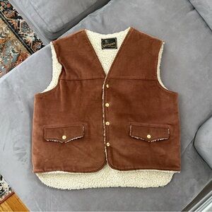 VTG 70s Westwind Sportswear Sherpa Lined Brown Corduroy Velour Vest Mens Medium